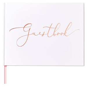 truliva rose gold wedding guest book, sign in book for wedding reception, 9″x7″, hardcover (unlined, guestbook)