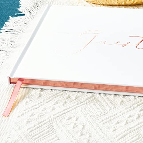 TRULIVA Rose Gold Wedding Guest Book, Sign in Book for Wedding Reception, 9"x7", Hardcover (Unlined, Guestbook)