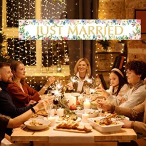 Just Married Banner Backdrop Decorations, Wedding Engagement Party Photo Booth Props Porch Sign Supplies, Bridal Shower Décor for Outdoor Indoor (9.8x1.6ft)