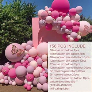 Rose Red Balloon Arch Garland Kit-Macaron Pink Balloon Rose Red Balloon 156Pcs for Baby Shower,Gender Reveal,Birthday,Wedding,Engagement,Christmas and Princess Party Decoration.