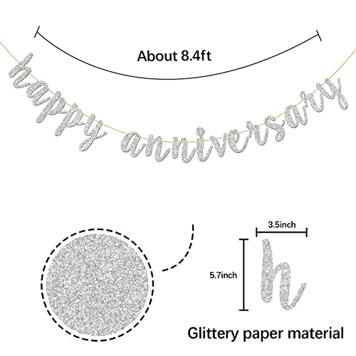 INNORU Glitter Silver Happy Anniversary Banner - Anniversary Sign - Birthday Banner - 1st Wedding Anniversary Party Bunting Decoration Photo Props