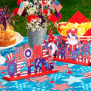 4 Pieces Patriotic Table Decoration 4th of July Wooden Table Centerpiece Independence Day Wood Letter Sign Home of Free God Bless America Table Decoration for Patriotic Party Memorial Day Home Decor