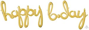 air-filled “happy bday” script foil balloon gold – 27″ x 29″ 2 pcs