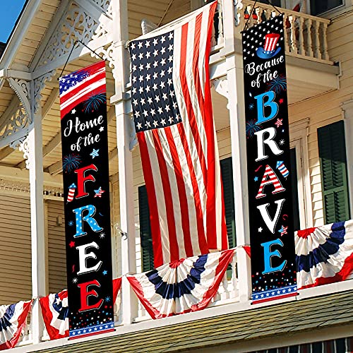 3 Pieces 4th of July Decoration Independence Day Patriotic Banner Flag Home of The Free and Because of The Brave Veterans Day Hanging Sign Set for House Yard Porch Garden Indoor Outdoor Party Supply