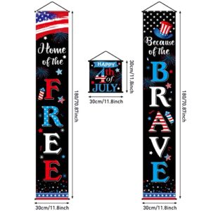 3 Pieces 4th of July Decoration Independence Day Patriotic Banner Flag Home of The Free and Because of The Brave Veterans Day Hanging Sign Set for House Yard Porch Garden Indoor Outdoor Party Supply