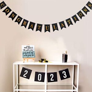 Shimmer Gold Black Congratulations Banner for 2021 Graduatoin Party Decoration Swallowtail Pennant Flags Bunting Hanging Congrats Sign for New Job Promotion Retirement Team Parties- No DIY Needed