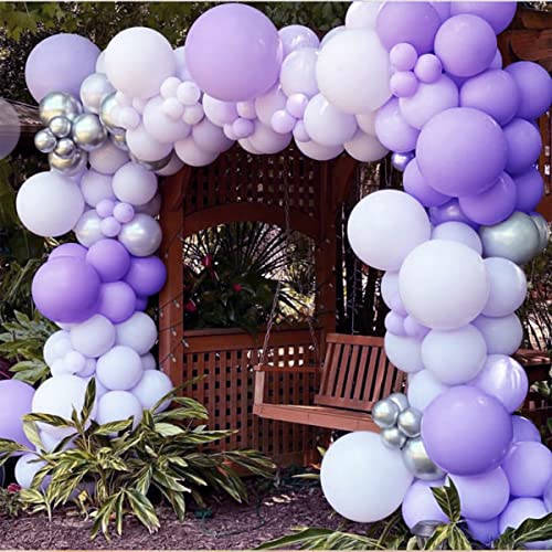 Purple Balloon Garland kit Macaron Purple Silver Balloon Arch Butterfly Stickers Confetti Latex Balloons Arch for Bridal Shower Baby Shower Wedding Birthday Party Decorations for Girls and Women