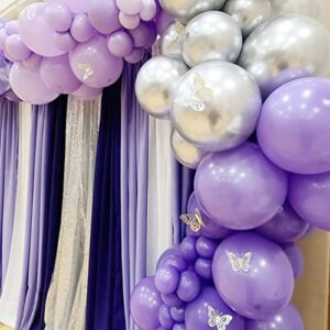 Purple Balloon Garland kit Macaron Purple Silver Balloon Arch Butterfly Stickers Confetti Latex Balloons Arch for Bridal Shower Baby Shower Wedding Birthday Party Decorations for Girls and Women