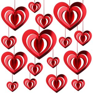 32 pieces valentine’s day heart swirl decoration 3d heart hanging decoration red hanging swirl decoration with red ribbon for valentine’s day wedding party favors
