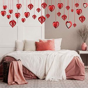 32 Pieces Valentine's Day Heart Swirl Decoration 3D Heart Hanging Decoration Red Hanging Swirl Decoration with Red Ribbon for Valentine's Day Wedding Party Favors