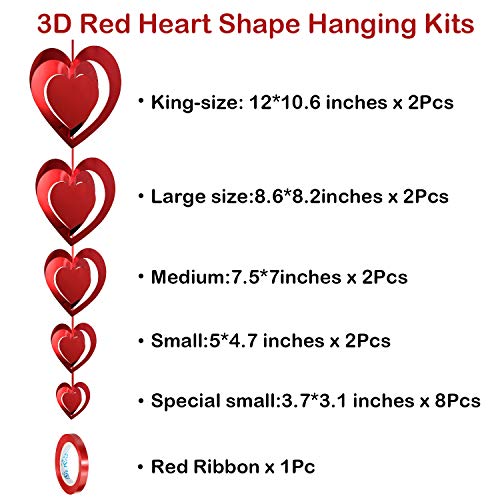 32 Pieces Valentine's Day Heart Swirl Decoration 3D Heart Hanging Decoration Red Hanging Swirl Decoration with Red Ribbon for Valentine's Day Wedding Party Favors