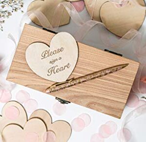 Jecor Alternative Guest Book Box - Wedding Guest Book Alternative - 62 Large Wooden Hearts - Also for Baby Shower, Bridal Shower, Anniversary, Birthday, Retirement, Funeral Guest Book Alternatives