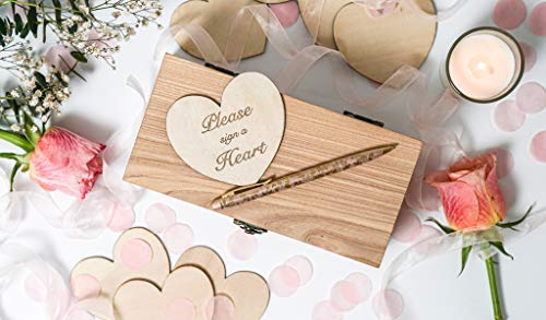 Jecor Alternative Guest Book Box - Wedding Guest Book Alternative - 62 Large Wooden Hearts - Also for Baby Shower, Bridal Shower, Anniversary, Birthday, Retirement, Funeral Guest Book Alternatives