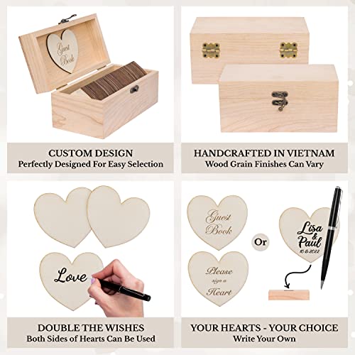 Jecor Alternative Guest Book Box - Wedding Guest Book Alternative - 62 Large Wooden Hearts - Also for Baby Shower, Bridal Shower, Anniversary, Birthday, Retirement, Funeral Guest Book Alternatives