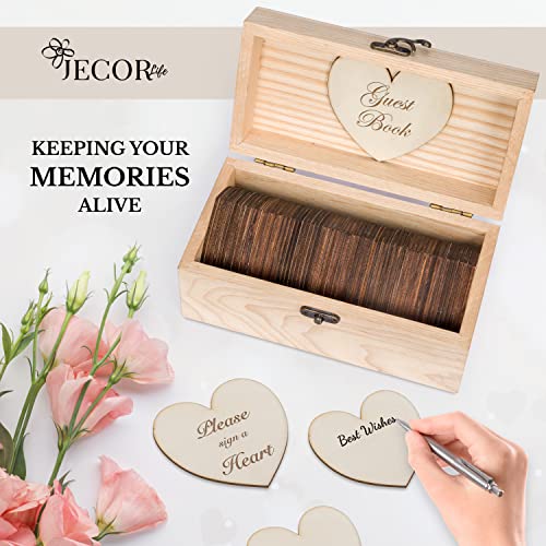 Jecor Alternative Guest Book Box - Wedding Guest Book Alternative - 62 Large Wooden Hearts - Also for Baby Shower, Bridal Shower, Anniversary, Birthday, Retirement, Funeral Guest Book Alternatives