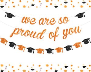 orange we are so proud of you banner glitter orange and black grad cap garland for 2023 senior high school college graduation grad party supplies
