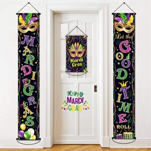 3 pack mardi gras decorations new orleans party porch sign mardi gras hanging banner welcome sign for indoor outdoor masquerade party supplies