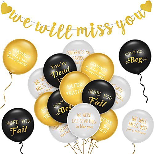 Going Away Party Decorations Farewell Party Decor 45 Pieces Goodbye Party Balloons and 1 Piece We Will Miss You Gold Banner Coworker Retirement Decor Latex Balloon for Celebrating Coworker Farewell