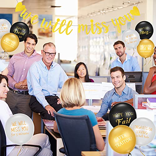 Going Away Party Decorations Farewell Party Decor 45 Pieces Goodbye Party Balloons and 1 Piece We Will Miss You Gold Banner Coworker Retirement Decor Latex Balloon for Celebrating Coworker Farewell