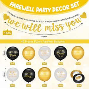 Going Away Party Decorations Farewell Party Decor 45 Pieces Goodbye Party Balloons and 1 Piece We Will Miss You Gold Banner Coworker Retirement Decor Latex Balloon for Celebrating Coworker Farewell