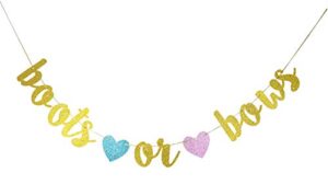 starsgarden glittery gold boots or bows gender reveal banner for baby shower party, baby reveal party decorations- girl or boy announcement sign