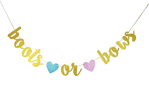 Starsgarden Glittery Gold Boots or Bows Gender Reveal Banner for Baby Shower Party, Baby Reveal Party Decorations- Girl Or Boy Announcement Sign