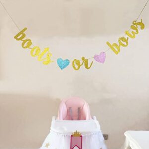 Starsgarden Glittery Gold Boots or Bows Gender Reveal Banner for Baby Shower Party, Baby Reveal Party Decorations- Girl Or Boy Announcement Sign