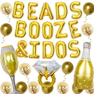 Mardi Gras Bachelorette Party Decoration Gold - Beads Booze and I Dos Balloon Banner for Fat Tuesday New Orleans Bridal Shower Nola Engagement Hen Party with Ring Champagne Bottle Glass Goblet Balloon