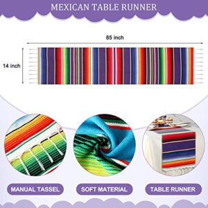 39 Pcs Taco Bar Decorations Fiesta Party Set Serape Table Runner Taco Bar Cactus Banner Garland Fiesta Paper Fan Mexicano Picado Banner Party Decor for Mexican Cinco De Mayo Party Supplies(Purple)