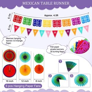 39 Pcs Taco Bar Decorations Fiesta Party Set Serape Table Runner Taco Bar Cactus Banner Garland Fiesta Paper Fan Mexicano Picado Banner Party Decor for Mexican Cinco De Mayo Party Supplies(Purple)