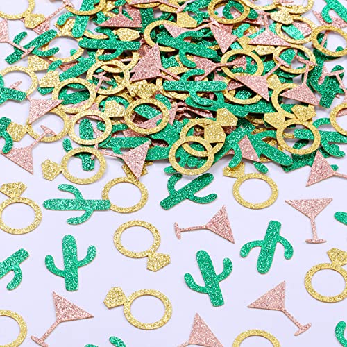 Fiesta Bachelorette Party Confetti - 200 Pack Cactus Wineglasses Diamond Ring Table Confetti Glitter for Mexican Bridal Shower Decorations Fiesta Engagement Wedding Supplies