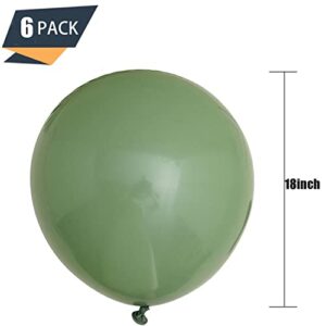 Jumbo Sage Green Balloons 18 inch 6 Pack Eucalyptus Balloons for Birthday Party Wedding Bridal Shower Baby Shower Party Anniversary Congrats Grad Decorations 18inch Helium Balloons