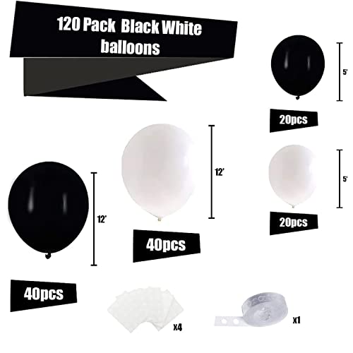 White Black Balloon Garland Arch Kit,120 Pack Matte Latex Black White Balloons for Baby Shower Birthday Wedding Graduation Party Decorations Supplies