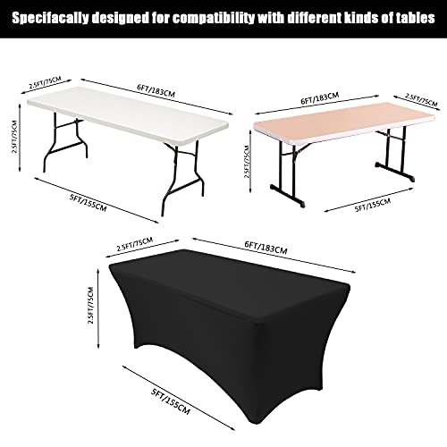 SUNTQ Fitted Table Covers-2 Pack 6ft Black ,for Table Universal Fitted Stretch Tablecloth for Party, Banquet, Wedding and Events