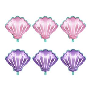 creaides 12pcs sea shells balloons helium foil ocean balloons for baby shower birthday wedding hawaii summer beach luau party suppliers (purple+pink)