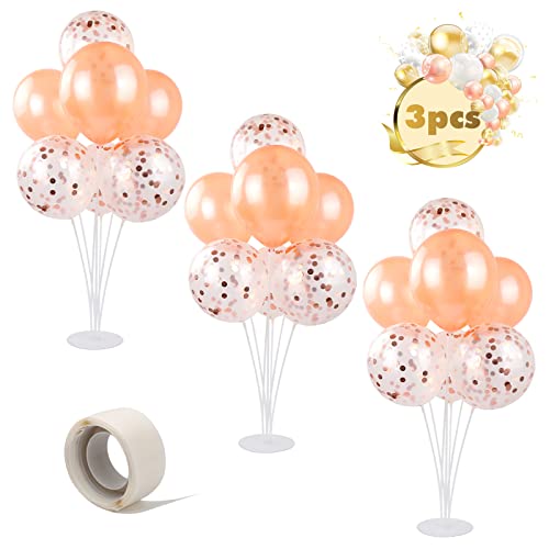 Balloon Stand Holder Kit, Tinabless Balloon Column Stand Including 21 Sticks, 21 Cups, 3 Base, 25 Rose Gold Balloons for Birthday Wedding Party Table Decorations Supplies(3 Set)