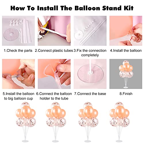 Balloon Stand Holder Kit, Tinabless Balloon Column Stand Including 21 Sticks, 21 Cups, 3 Base, 25 Rose Gold Balloons for Birthday Wedding Party Table Decorations Supplies(3 Set)