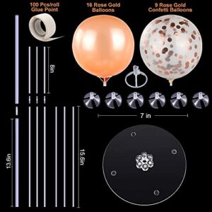 Balloon Stand Holder Kit, Tinabless Balloon Column Stand Including 21 Sticks, 21 Cups, 3 Base, 25 Rose Gold Balloons for Birthday Wedding Party Table Decorations Supplies(3 Set)