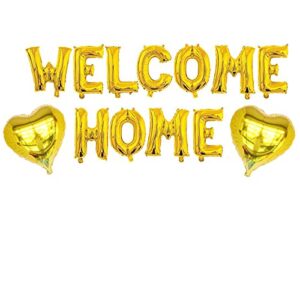 kunggo welcome home balloons banner,foil mylar balloon for home party supplies,deployment return decoration(gold).