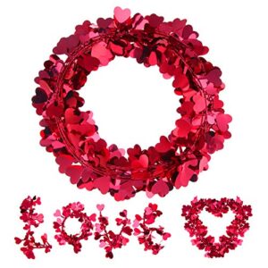 6 rolls valentine’s day heart garlands heart shape wire garland red tinsel heart banners for valentine’s day party wedding supply home decorations, the total length is 118 feet