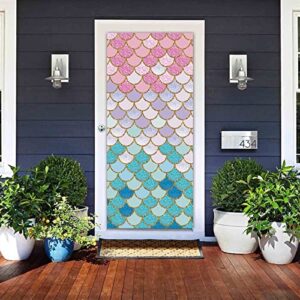 zdx mermaid scales door banner gold glitter purple pink blue photo backdrop decor princess baby shower mermaid birthday party door hanger cover sign supplies poster background decor 72.8 x 35.4in