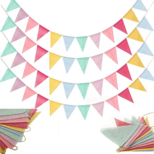 ToBeIT 48Pcs Triangle Flags Pendant Banners Imitated Burlap Multicolor Fabric Triangle Flag Bunting for Party and Festival Hanging Decoration Triangle Flags Banner