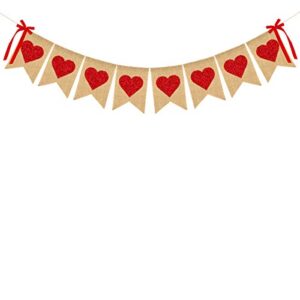 burlap heart banner garland valentines day decoration red glittery heart banner with bow valentines banner for wedding anniversary baby shower bridal shower birthday party decorations supplies