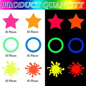 Glow Party Confetti, Neon Birthday Party Confetti Circle Dots Stars Fluorescent Confetti UV Blacklight Birthday Reactive Glow Party Confetti for Blacklight Neon Birthday Party Wedding Supplies 300 Pcs