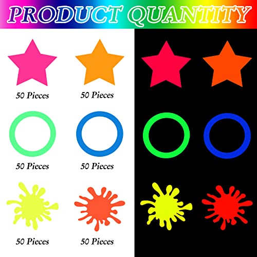 Glow Party Confetti, Neon Birthday Party Confetti Circle Dots Stars Fluorescent Confetti UV Blacklight Birthday Reactive Glow Party Confetti for Blacklight Neon Birthday Party Wedding Supplies 300 Pcs