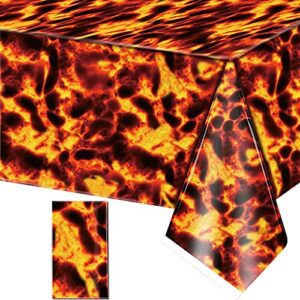 lava tablecloth volcano decorations halloween plastic table covers lava party supplies volcano tablecloth fire table covers waterproof oil resistant tablecloth for home party decor (1 piece)