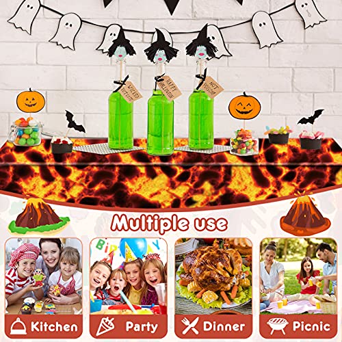 Lava Tablecloth Volcano Decorations Halloween Plastic Table Covers Lava Party Supplies Volcano Tablecloth Fire Table Covers Waterproof Oil Resistant Tablecloth for Home Party Decor (1 Piece)