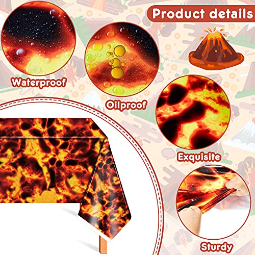 Lava Tablecloth Volcano Decorations Halloween Plastic Table Covers Lava Party Supplies Volcano Tablecloth Fire Table Covers Waterproof Oil Resistant Tablecloth for Home Party Decor (1 Piece)