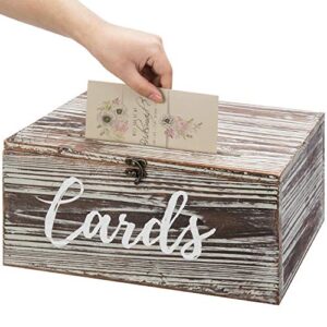 mygift torched wood gift card box – decorative wedding card box, party cards and stationery holder with slotted lid & antique hinge lock