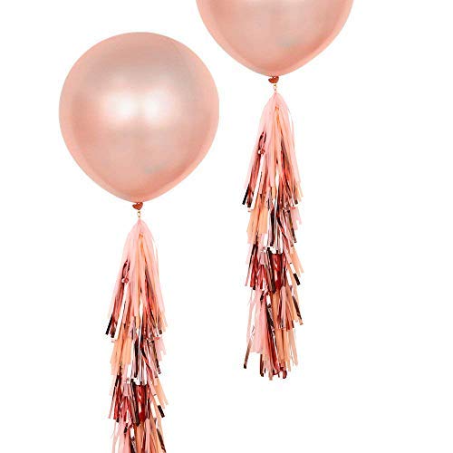 Fonder Mols 2pcs 36 inch Rose Gold Giant Round Balloons with Tassels Garland Tail for Wedding Baby Shower Event & Party Supplies